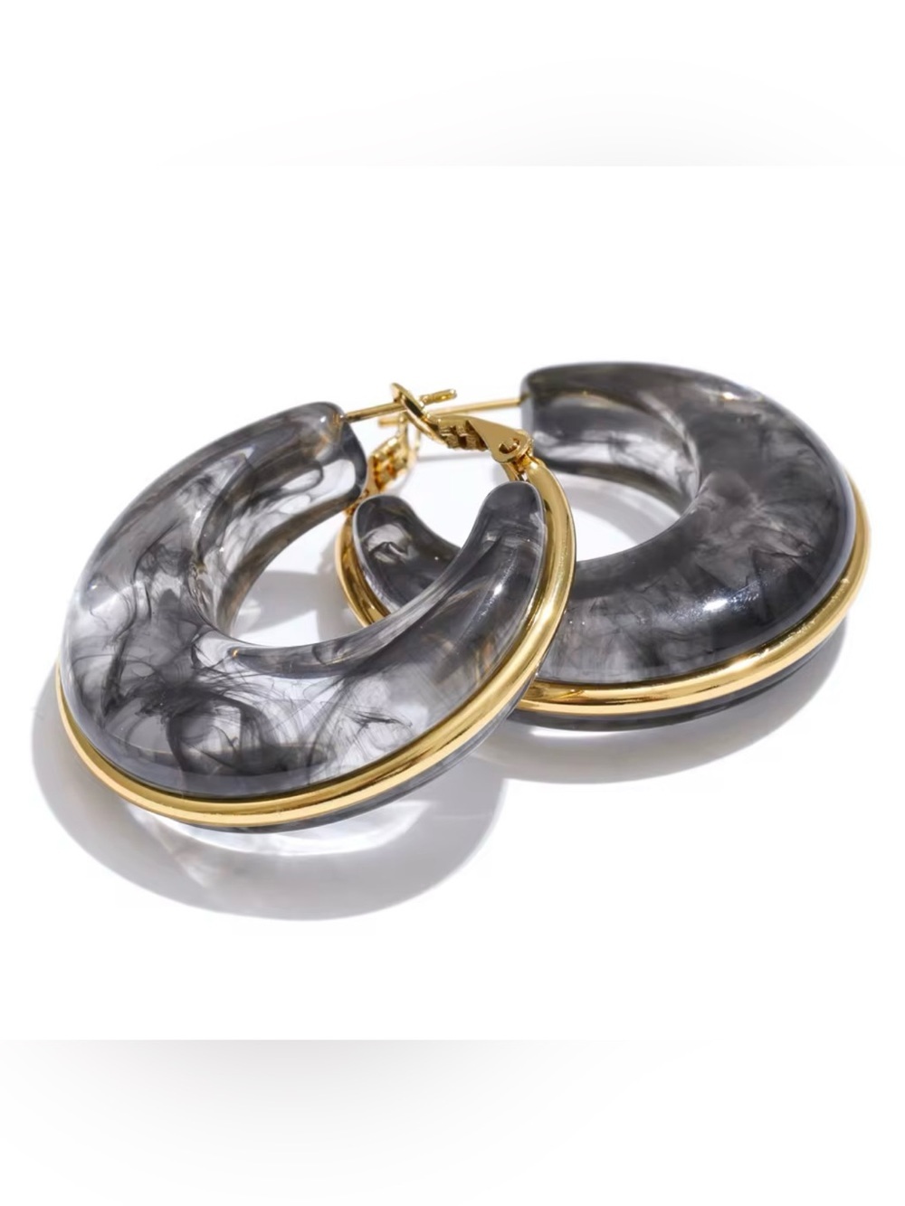 Smoky Black Resin Hoop Earrings | PVD Gold Plated Stainless Steel